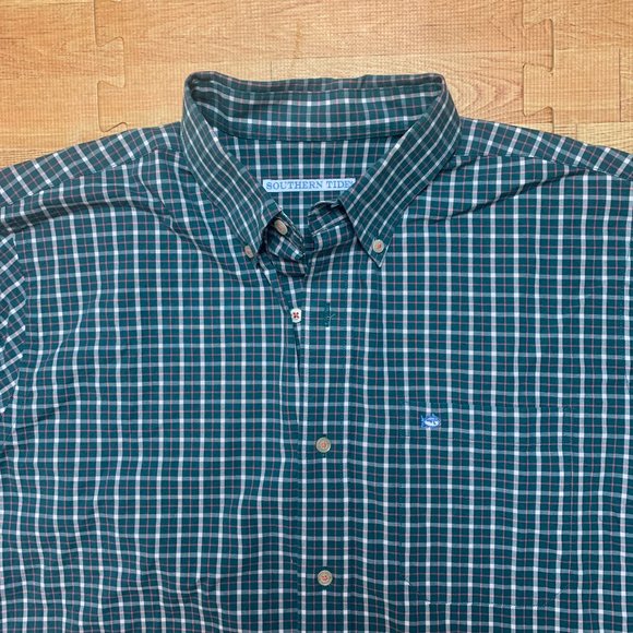 Southern Tide Shirt Green Mens Medium Plaid/Check Long Sleeve Button Down - Picture 4 of 14